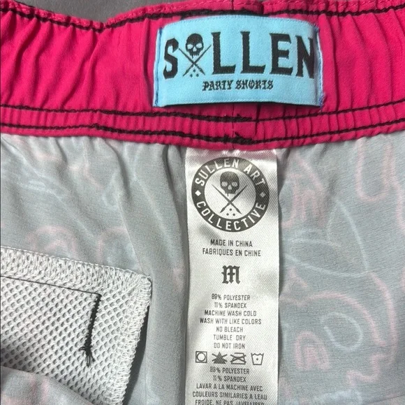 Black and Pink Abstract Board Shorts for Swim - Picture 3 of 4